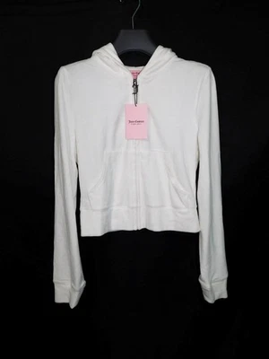 Juicy Couture S NWT Cream Soda White Velour Bling Hoodie Jacket Full Zip Cropped - Image 1 of 4