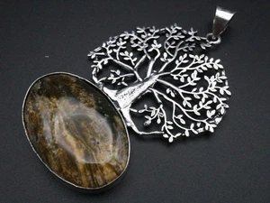GOLDJUNGE69 GW OCEAN JASPIS OVAL UNIKAT BAUM - LEBEN EDELSTEIN-ANHÄNGER +KETTE/L - Bild 1 von 2