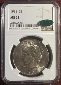 NGC MS62 CAC. Peace Dollar. Toned with a Brilliant cartwheel Luster. Lot #227. - Picture 1 of 3