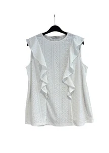 Top estivo senza maniche TU Broderie Anglaise taglia 14 bianco elasticizzato girocollo  - Foto 1 di 5