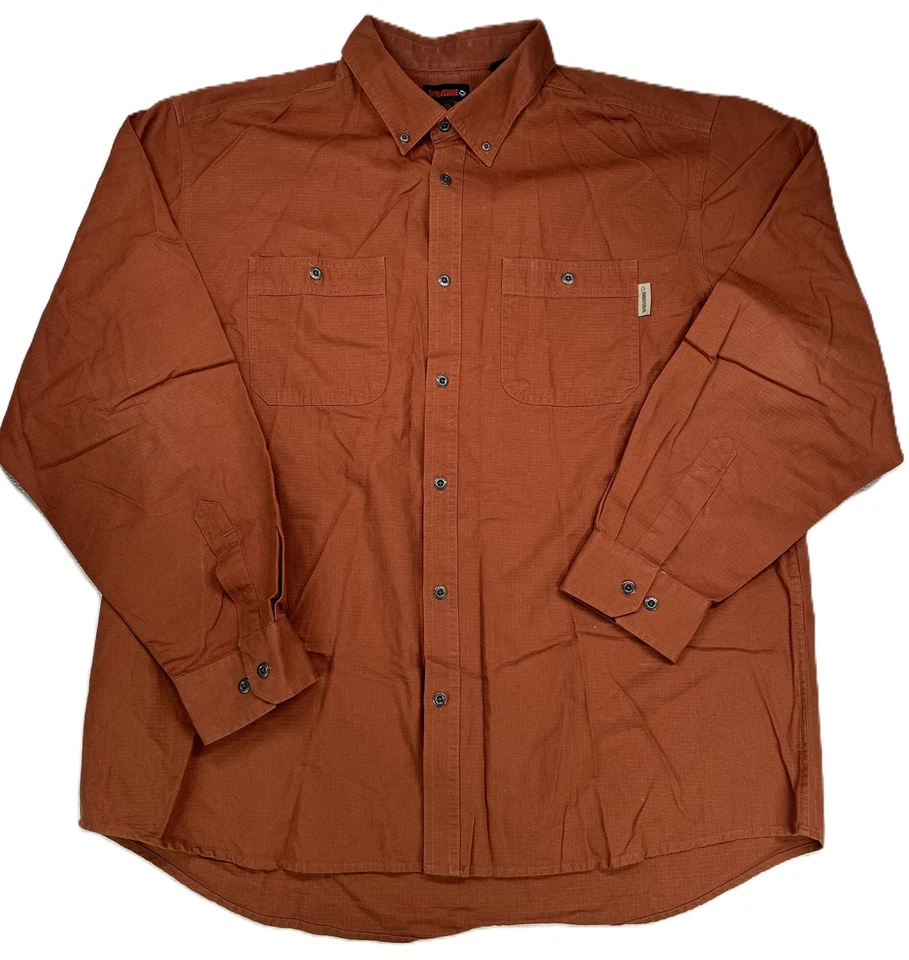 Wolverine Men's Ripstop Cotton Button-Down Shirt Long Sleeve Rust Size XXL - Image 1 of 4