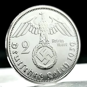 Alemania nazi *Hermosa* Genuina Segunda Guerra Mundial Tercer Reich 2 Reichsmark 62,5% Moneda de Plata - Imagen 1 de 8