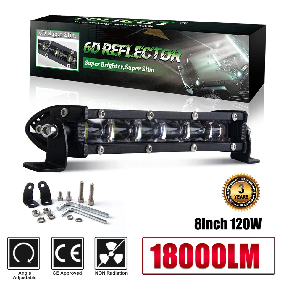 White 8" inch LED Work Light Bar Flood Spot Combo Fog Offroad Driving Truck - Image 1 of 4
