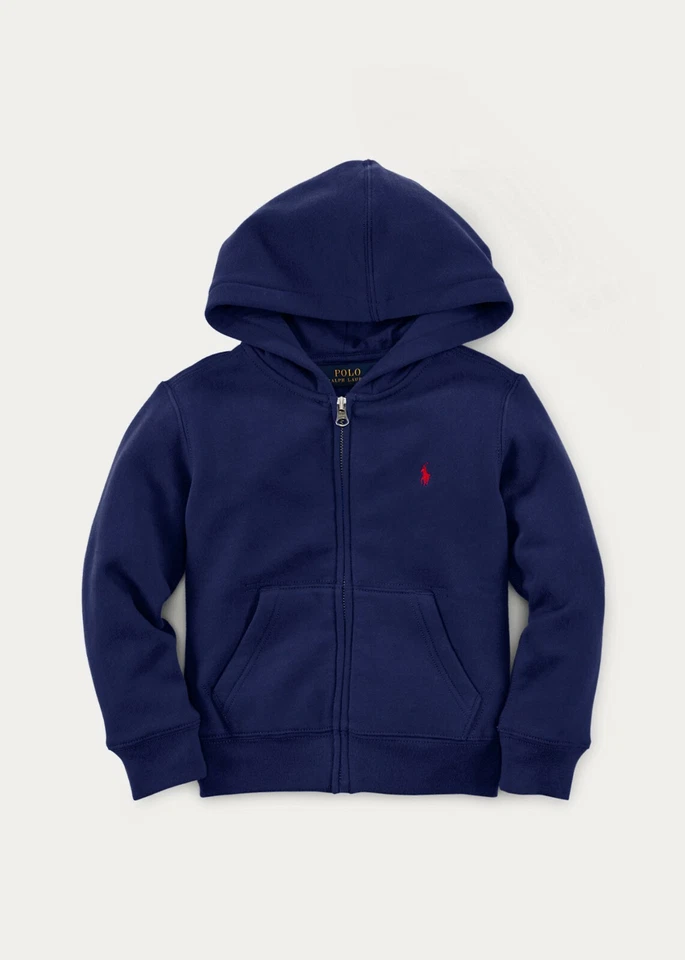 Polo Ralph Lauren Boys' Fleece Hooded Full Zip up Hoodie Navy Size 4 4t