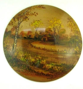 Myrtlewood Curved 9" Hand Painted Wall Plaque Mark Farny Coquille Oregon Barn - Picture 1 of 5