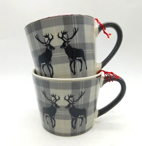 Par de tazas de ciervo festivo Home Collection x 2 gris tartán nuevas - Imagen 1 de 10