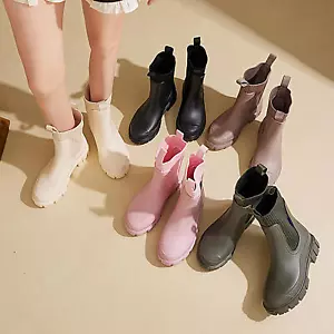1 PAIR Women Ankle Rain Boots Short Boots Waterproof Elastic Slip On Boots - Picture 1 of 42