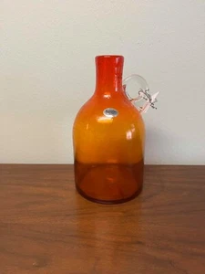 Blenko Tangerine Crackle Glass Moonshine Jug - 3115L - Picture 1 of 10