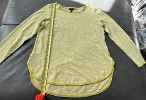 EUC EILEEN FISHER yellow stripe knit 100% Organic Linen Cotton Knit Shirt Long S - Picture 1 of 8