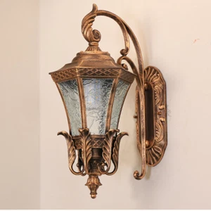 Bronze Outdoor Wall Lighting Hotel Walkway Light Glass Garden Porch Wall Sconce - Picture 1 of 7