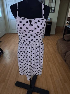 A.U.W. Womens XL Pink Black Cat Print Sundress Fit & Flare Mini Spaghetti Straps - Picture 1 of 6
