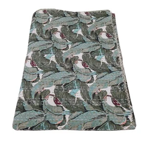 Indian Kantha Quilted Sofa Throw Blanket Decorative Banana Leaf Print Throw - Picture 1 of 6