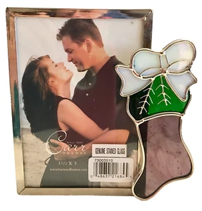 Picture Frame Photo Carr Christmas Style w Stained Glass Stocking 3x5 NIB - Picture 1 of 8