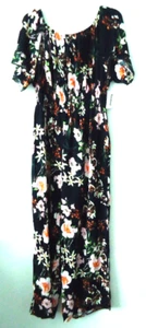 NWT Kindred Anthropologie Women's Jumpsuit Black Floral Smocked Wide Leg Size-1X - Foto 1 di 10