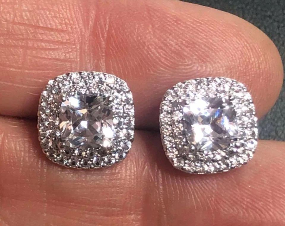 Pendientes halo cojín 3135 PAJ topacio blanco platino sobre plata de ley Foto 1 de 2