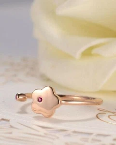 0.1ct Natural Pink Ruby Flower Open Cuff Engagement Ring 14k Rose Gold Plated - Picture 1 of 11