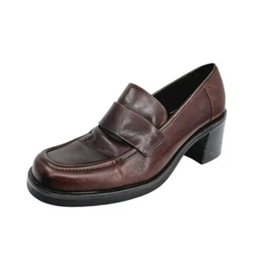 Mocasines Nine West Años 90 Gruesos Penny 6.5 M Franke2 Cuero Marrón Chocolate Apilados - Imagen 1 de 13