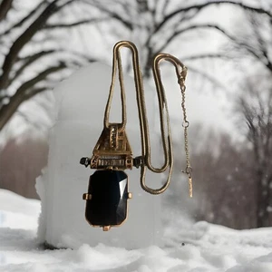 Kenneth Cole Anhänger Vintage Gold Schwarz Facettiert & Glas Statement 38" Halskette - Bild 1 von 17