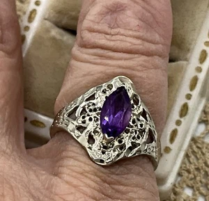 Neu 14K echter Marquise Amethyst filigran WG Ring - Bild 1 von 5