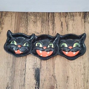 Big Grin Black Cat Trio Tidbit Tray Retired 2010 Department 56 Time to Celebrate - Picture 1 of 7