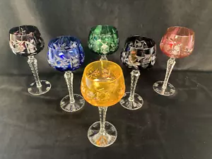 SET OF SIX VINTAGE NACHTMANN GERMAN CUT CRYSTAL WINE STEM GOBLETS - Picture 1 of 21