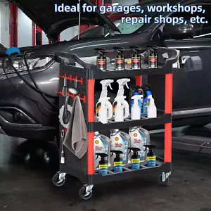 3-Tier Auto Detailing Cart Car Wash Tool Organizer Trolley with Hooks & Pegboard - Picture 1 of 13