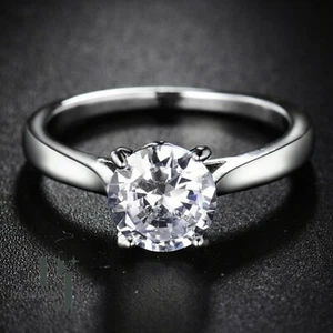 Moissanite Solitaire Engagement Ring 2 CT Round Cut Solid 14K White Gold F/VVS1 - Picture 1 of 10
