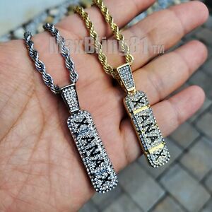 Hip Hop Jewelry Iced XANAX Pill Gold Silver PT Pendant & 24" Rope Chain Necklace