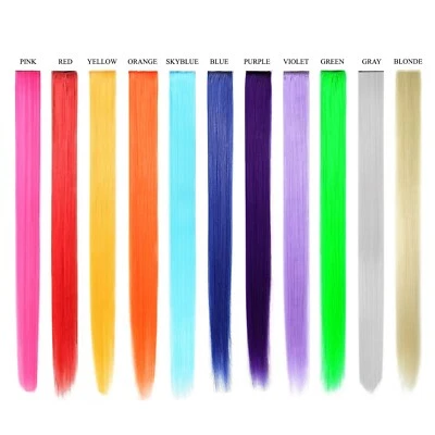 11pcs Multi-Color 21" Straight Party Clip In Synthetic Hair Extensions Cosplay - Image 1 of 4