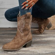 Women's Boots Embroidered Block Cuban  Heel Knight Boots  Western Cowboy Boots