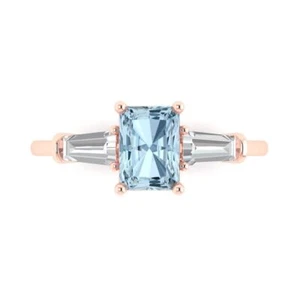 1.5 tcw Emerald Cut Engagement Ring for Women, 14K Rose Gold Blue Promise Ring - Picture 1 of 11