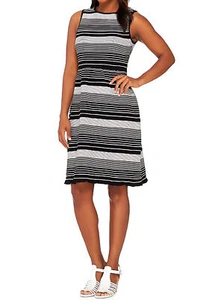 ISAAC MIZRAHI LIVE! Size M Striped Knit Dress BLACK - Picture 1 of 3