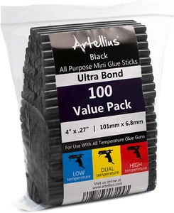 Artellius - Black Hot Glue Sticks 4" X.27 (100 Bulk Pack) - Ultra Bond Hot Melt - Picture 1 of 12