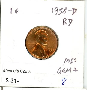 1958-D Lincoln Wheat Penny MS Gem+ RD Mint State Plus Red Cent Copper Coin Video - Picture 1 of 2