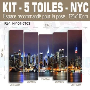 125x100cm- Kit 5 DIPINTI STAMPATO QUADRO TESSUTO DECORAZIONE NEW YORK-NY-01 - Foto 1 di 23