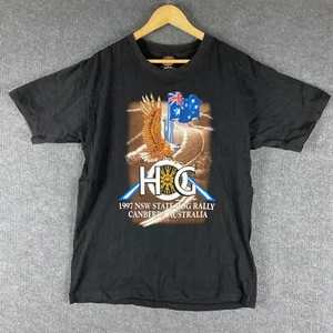 Vintage Harley Davidson Shirt Mens Large Black Single Stitch HOG Eagle Australia - Foto 1 di 13