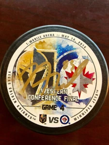 ALEX TUCH SIGNED VEGAS GOLDEN KNIGHTS WESTERN CONFERENCE GAME 4 T-MOBILE LE PUCK - Picture 1 of 2