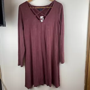 American Eagle NWT Size Large Maroon Bell Sleeve Mini Dress Strappy V-Neck - Picture 1 of 7