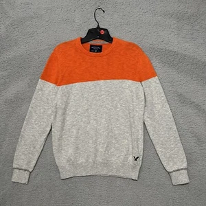 Suéter American Eagle Hombre Talla S Bloque de Color Cuello Redondo Pullover Naranja Gris Y2K - Imagen 1 de 9