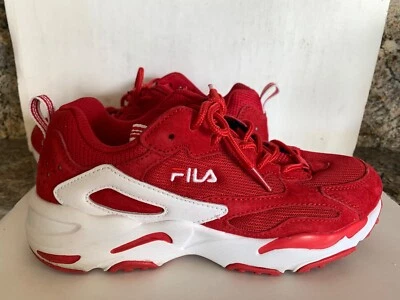 Auth FILA Women's Ray Tracer Red Trainers Sneakers Shoes 8.5 Suede Leather Athle - Image 1 of 4