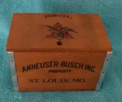 Anheuser-Busch Miniature Wooden Box, Note Cards, Beer Wood Box, Recipe Holder - Image 1 of 4