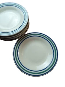 PFALTZGRAFF RIVERVIEW  BLUE GREEN BANDS  7 1/4" BREAD PLATES SET OF 6 - Picture 1 of 7