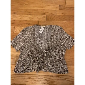 NUEVO CON ETIQUETAS LA Hearts Pacsun Mujer Animal Print Atado Frontal Cuello en V Blusa Talla Mediana - Imagen 1 de 8