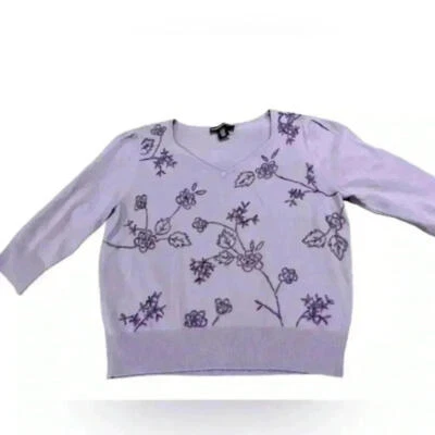 Suéter Norton Mcnaughton Petites Bordado Floral Manga 3/4 Púrpura Talla PXL Foto 1 de 4