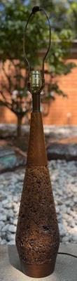 Vintage MCM Cork Walnut Wood Table Lamp Mid Century Modern Lighting 60s - Image 1 of 4