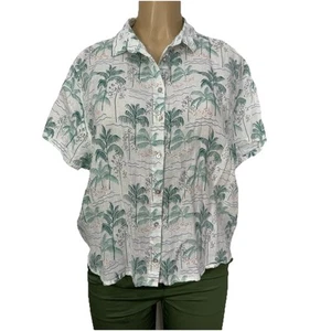 C&C California Palm Pattern Vacations Linen Shirt Womens Size M Casual Top Blous - Picture 1 of 14