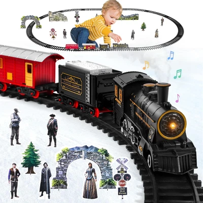 Trenino Elettrico per Bambini, Classico Treno Vapore Giocattolo Con Fumo, Luci E - Immagine 1 di 4