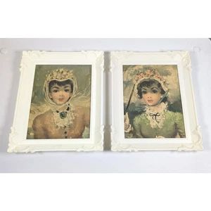 Coppia di stampe artistiche in cartone con cornice plastica vintage anni 60/70 donna 8x10 - Foto 1 di 7