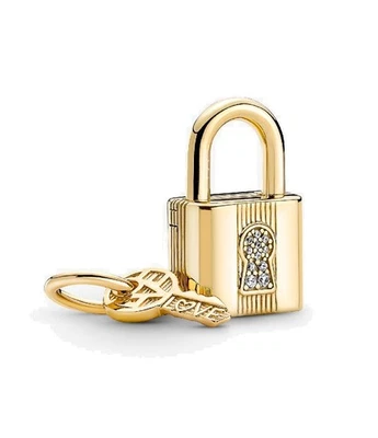 Collar pulsera Pandor con candado y llave colgante, plata de ley 925 Foto 1 de 3