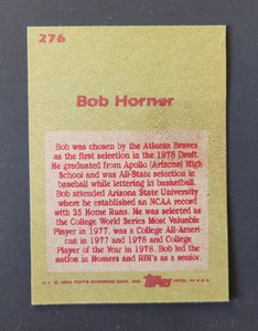 RARE 1985 Topps Error Card BOB HORNER #276 #1 Draft Card missing #1 on Back - Picture 1 of 3